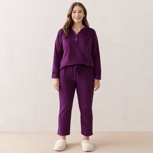 PJ Couture Soft and Cozy Purple Henley Pajama 2-Piece Set - Medium